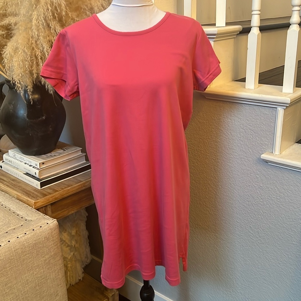 L.L. Bean Pink Short Sleeve Round Neck Pima Cotton Dress Size Small